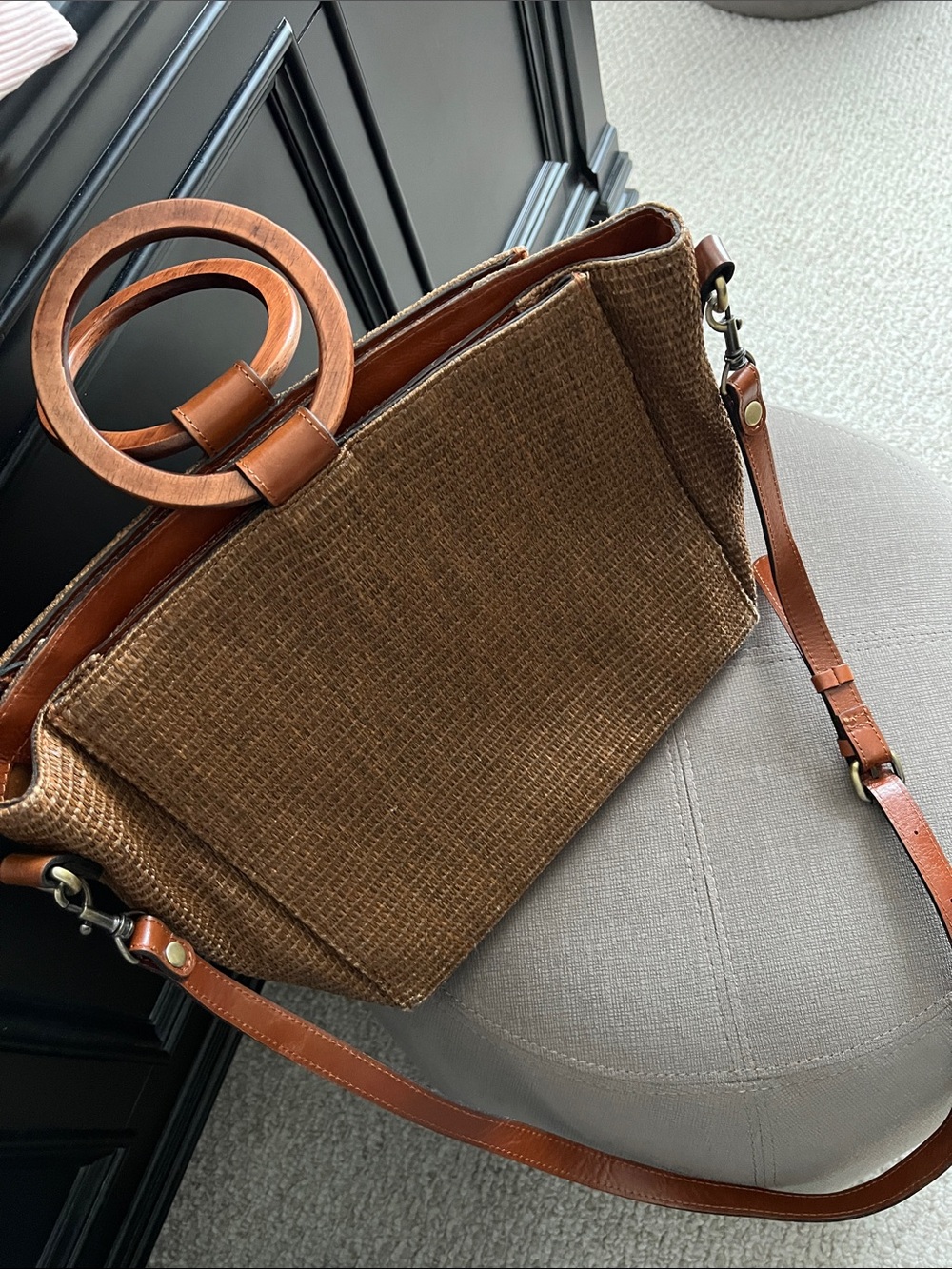 Patricia Nash Brown Woven Tote Bag with Leather Handles